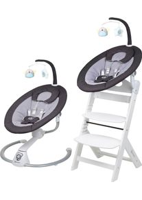 Hochstuhl BABYGO "Family Homey Set, wei&szlig;/dunkelgrau", Kinder, grau (wei&szlig;, dunkelgrau), St&uuml;hle Hochstuhl, mit elektrischer Babywippe inkl. Spielbogen