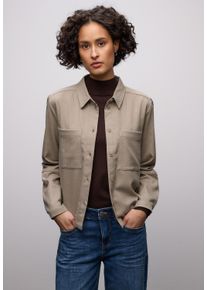 Hemdbluse Street One, Damen, Gr. 40, beige (light terra mocha meliert), Web, Obermaterial: 63% Polyester, 34% Viskose, 3% Elasthan, unifarben, bequem h&uuml;ftbedeckend, Rundhals, 1-Knopf-Manschette mit Kn&ouml;pfen, Blusen Hemdbluse, mit Taschen