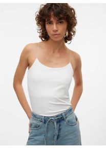 V&eacute;ro Moda Spaghettitop VERO MODA "VMMILLION SHORT SINGLET TOP JRS NOOS", Damen, Gr. XS, snow wei&szlig;, Jersey, Obermaterial: 86% Polyester, 14% Elasthan, unifarben, figurbetont normal, Rundhals, Tops Spaghettitop, Materialmix