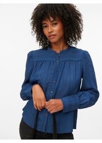 V&eacute;ro Moda Hemdbluse VERO MODA "VMISELLE L/S SHIRT WVN BTQ", Damen, Gr. XL, schwarz denim, Web, Obermaterial: 80% Viskose, 20% Nylon, unifarben, regular fit normal, Blusen Hemdbluse, lange B&uuml;ndchen, Ton-in Ton Streifenmuster