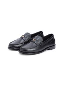 Loafer Tommy Hilfiger "HILFIGER PENNY CRUST LTH LOAFER", Herren, Gr. 40, schwarz, Leder, unifarben, Schuhe Loafer, Slipper, Businessschuh mit Zierriegel und Penny
