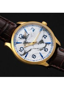 Holzkern; Wood Watch Primetime (Howlite/Gold), Men, Natural wood