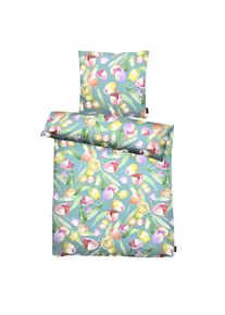 Apelt, Bettw&auml;sche &raquo;Tulip GOTS&laquo; 2 tlg. Bettw&auml;sche-Set mit Rei&szlig;verschluss, Baumwoll-Satin, Digitaldruck, blau, Satin, Obermaterial: 100% Baumwolle, B/L: