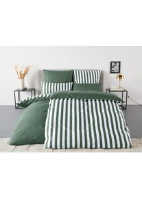 OTTO home, Wendebettw&auml;sche &raquo;Greta&laquo; 2 Bettw&auml;sche mit Streifen in verschiedenen Qualit&auml;ten, ab 135x200 cm, gr&uuml;n, Biber, Obermaterial: 100% Baumwolle, B/