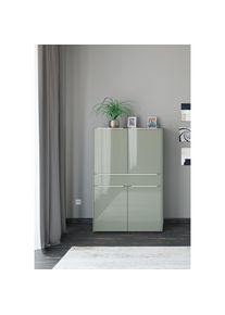 set one by Musterring, Highboard &raquo;Reno&laquo; 1 Stk. tlg. Mit Gleitern und in verschiedenen Farben erh&auml;ltlich, olivgr&uuml;n matt lack/glas olivgr&uuml;n glanz, Glas,