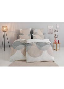 Bierbaum, Bettw&auml;sche &raquo;Carla in Gr. 135x200 oder 155x220 cm&laquo; 2 Bettw&auml;sche aus Baumwolle, geometrische Bettw&auml;sche mit Rei&szlig;verschluss, taupe, Renforc&eacute;, 