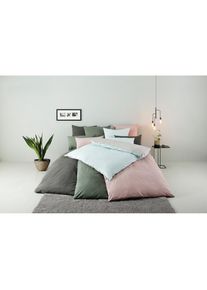 Bruno Banani, Wendebettw&auml;sche &raquo;Merlin in Gr. 135x200 oder 155x220 cm&laquo; 2 Baumwollbettw&auml;sche, Leinen-Look in Melange-Optik, gr&uuml;n/hellgrau, Linon, 