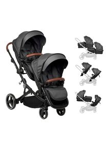BABYGO, Zwillings-Kombikinderwagen &raquo;Twinner Set, Grey melange&laquo; 30 kg inkl. 2 Regenhauben, Wickeltasche, Grey melange,