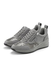 Lascana, Damen, Sneaker &raquo;Freizeitschuh, Halbschuh,&laquo; aus Leder mit innenliegendem Keilabsatz und Leo-Druck, grau, 40, Eleganter Sneaker mit modischem 