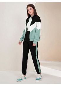 Colorblock Zip-Up Sweatshirt and Joggers Matching Set for Women