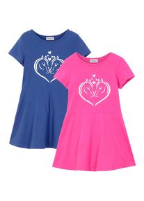 bonprix Jerseykleid Packung, 2, 2 Stk. tlg. f&uuml;r warme Tage, aus Baumwolle, Regular Fit, Kurzarm-Design blau, Gr&ouml;&szlig;e 116/122