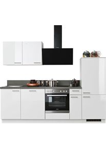 K&uuml;chenzeile KOCHSTATION "KS-Scafa, vormontiert, mit h&ouml;henverstellbaren F&uuml;&szlig;en, vormontiert, mit", wei&szlig; (k&uuml;che: wei&szlig;, korpus: wei&szlig;, arbeitsplatte: stahlfarben dunkel), B:260cm T:60cm, Komplettk&uuml;chen-Sets, K&uuml;chenzeile, Soft-Close, wahl. mit E-Ger&auml;ten inkl. Geschirrsp&uuml;ler, Breite 260 cm