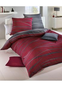 Bettw&auml;sche Kaeppel Gr. 7, rot (weinrot, anthrazit), B/L: 200cm x 200cm, Mako-Satin, B/L: 80cm x 80cm & 80cm x 80cm, 2 Stk., Mako-Satin, 100% Baumwolle, Bettw&auml;sche, Bettw&auml;sche
