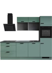 K&uuml;chenzeile IMPULS K&Uuml;CHEN "Breslau", Ausrichtung w&auml;hlbar, Schubk&auml;sten mit Soft-Close", k&uuml;che: gr&uuml;n, front: thymian, korpus: grafit, arbeitsplatte: marmor gr&uuml;n, B:260cm H:222,06cm T:60cm, Komplettk&uuml;chen-Sets, K&uuml;chenzeile, vormontiert, wahlweise mit E-Ger&auml;ten, Breite 260cm