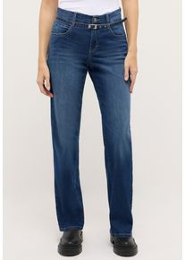 5-Pocket-Jeans Angels "Liz City", Damen, Gr. 38, L&auml;nge 30, mid blau used, Denim/Jeans, Obermaterial: 89% Baumwolle, 8% Polyester, 3% Elasthan, relaxed fit lang, Jeans 5-Pocket-Jeans, mit G&uuml;rtel, Relaxed Fit