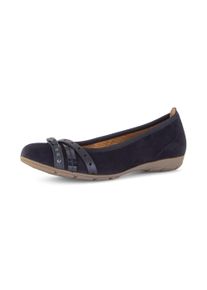 Ballerina Gabor, Damen, Gr. 44, Fleece, blau (dunkelblau kombiniert), Veloursleder, Schuhe Ballerina, Businessschuh, Schlupfschuh mit Zierelementen in Metallicoptik