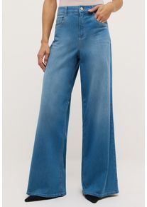 5-Pocket-Jeans Angels "LIVA", Damen, Gr. 38, L&auml;nge 32, light blau used, Denim/Jeans, Obermaterial: 89% Baumwolle, 8% Polyester, 3% Elasthan, unifarben, normal lang, Jeans 5-Pocket-Jeans, mit weitem Bein