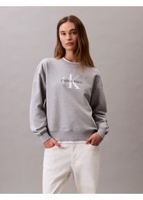 Sweatshirt Calvin Klein Jeans "LS MONOLOGO FRENCH TERRY RLXD CR", Damen, Gr. XS (36), heroic grau heather, Web, Obermaterial: 100% Baumwolle, regular fit normal, Rundhals, angeschnitten,eingesetzt Rippb&uuml;ndchen, Sweatshirts Sweatshirt, Logoschriftzug