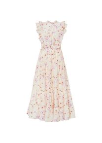 bonprix, Damen, Maxikleid aus reiner Baumwolle, ausgestellte Passform, &auml;rmellos, mit Volants, naturbeige/zartflieder gebl&uuml;mt, 52 - N-Gr, Maxikleid aus