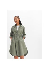 bonprix, Damen, Midikleid &raquo;Hemdblusenkleid aus Leinen-Baumwoll-Mix&laquo; 1 tlg. f&uuml;r l&auml;ssigen Look, aus Leinen-Baumwoll-Mix, in A-Linie, mit Taschen, oliv, 