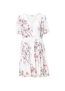 bonprix, Damen, Minikleid f&uuml;r den Alltag, aus Polyester und Elasthan, ausgestellte Passform, wei&szlig; gebl&uuml;mt, 40/42 (M) - N-Gr, Minikleid mit femininem 