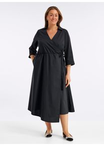 sheego Damen Wickelkleid mit asymmetrischem Saum in schwarz ,Gr&ouml;&szlig;e 50, Witt, 68% Baumwolle, 29% Polyamid, 3% Elasthan