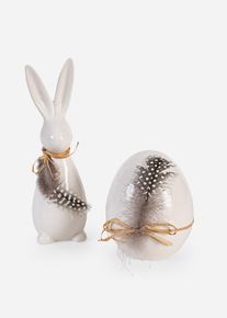 Deko-Figuren Hase und Ei (2-tlg. Set), wei&szlig;, Gr&ouml;&szlig;e 6,5 cm, bonprix