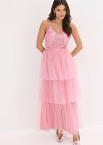 Abendkleid mit Spitze und feinem T&uuml;ll-Rock, rosa, Gr&ouml;&szlig;e 48, bonprix