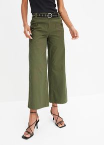 Wide Leg Hose High Waist Bequembund, gr&uuml;n, Gr&ouml;&szlig;e 54, mit Baumwolle, bonprix