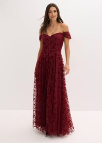 Abendkleid mit bezaubernder Blumenstickerei, rot, Gr&ouml;&szlig;e 42, bonprix
