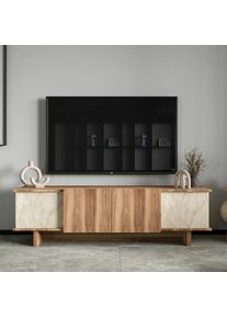 Hanah Home Telev&iacute;zny stol&iacute;k Diana z travert&iacute;nu a orechov&eacute;hodreva