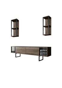 Hanah Home TV stol&iacute;k s policami Chrome Walnut a Black