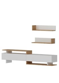 Hanah Home Ayaz Biely a teakov&yacute; TV stol&iacute;k s policami