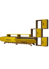 Hanah Home Flora S Žlt&yacute; a orechov&yacute; TV stol&iacute;k so skrinou