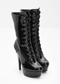 bonprix Plateau-Stiefeletten, schwarz, Lack