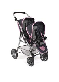 Bayer Chic 2000 CHIC2000 Puppen-Zwillingsbuggy &raquo;Twinny, Grau-Navy&laquo; mit schwenkbaren Vorderr&auml;dern