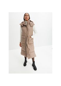 bonprix Longweste &raquo;Wattierte Steppweste mit abnehmbarer Kapuze&laquo; mit aufgesetzten Taschen, mit abnehmbarer Kapuze, Oversize-Passform braun, Gr&ouml;&szlig;e 46