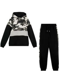 bonprix Langarmshirt & Hose &raquo;Sweatshirt & Jogginghose&laquo; Set, 2, mit Camouflage-Print, mit kontrastfarbenen Bereichen schwarz, Gr&ouml;&szlig;e 140/146