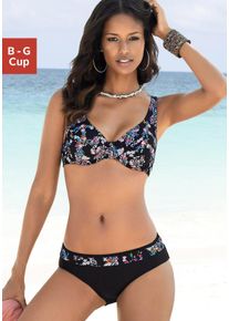 B&uuml;gel-Bikini Petite Fleur, Damen, Gr. 40, Cup E, schwarz (schwarz, bedruckt), Polyamid, floral, Bikini-Sets B&uuml;gel-Bikini, mit floralem Print