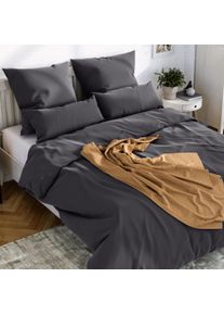 Bettw&auml;sche WOLKENFELD "Mako-Satin Baumwollsatin Sommerbettw&auml;sche", grau (anthrazit), B/L: 155cm x 220cm, 1 Stk., 1 Stk., Mako-Satin, B/L: 80cm x 80cm, 2 Stk., Mako-Satin, Obermaterial: 100% Baumwolle, Bettw&auml;sche, Bettw&auml;sche, 135x200 cm, 155x220, 200x200 & &Uuml;bergr&ouml;&szlig;en I inkl. Kissenbez&uuml;ge 80x80