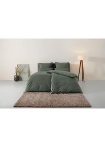 Bettw&auml;sche OTTO HOME "Melli", gr&uuml;n (gr&uuml;n meliert), B/L: 155cm x 220cm, 1 Stk., 1 Stk., Biber (180g/m&sup2;), B/L: 80cm x 80cm, 2, Biber (180g/m&sup2;), Obermaterial: 100% Baumwolle, Bettw&auml;sche, Bettw&auml;sche, Bettw&auml;sche aus Baumwolle, Leinen-Look in Melange-Optik