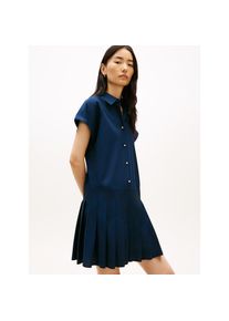 Tommy Hilfiger, Damen, Shirtkleid &raquo;POPLIN PLEATED SHORT SS DRESS&laquo; mit Logo-Stickerei, Dark Night Navy, N-Gr, XS (34) - N-Gr, Dark Night Navy, 