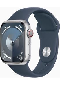 Apple Watch Series 9 Aluminium 41 mm (2023) | GPS | silber | Sportarmband Sturmblau S/M