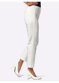 Dames Stoffen broek in ecru ,maat 38, WITT, 97% Katoen, 3% Elastan