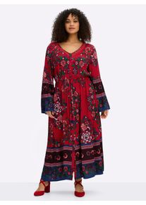sheego by Joe Browns Damen Maxikleid im Boho-Stil in rot-burgund-gemustert ,Gr&ouml;&szlig;e 40, Witt, 100% Viskose. Besatz: 100% Baumwolle