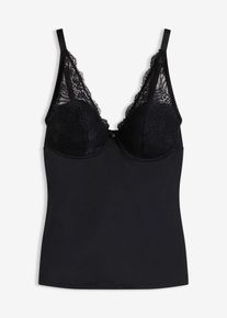 bonprix Femei Top cu cupe vătuite și dantelă, cu efect mediu de modelare, negru, 90C