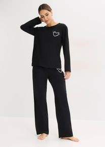 bonprix Femei Pijama din bumbac moale, negru, 56/58