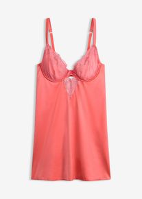 bonprix Femei Babydoll din material lucios cu broderie florală, strălucitoare, roz, 85C