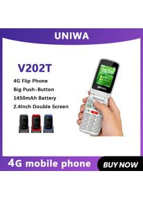 UNIWA V202T 4G Feature Flip Phone Fashion Dual Screen Big Push-Button Flip Mobile Phone for Elderly 1450mAh SOS Function Phone