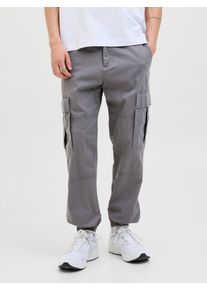 Jack & Jones Cargohose JACK & JONES "JPSTKANE JJJONNIE CUFFED CARGO", Herren, Gr. 31, L&auml;nge 34, grau (castlerock), Web, Obermaterial: 98% Baumwolle, 2% Elasthan, unifarben, loose fit kn&ouml;chellang, Hosen Cargohose